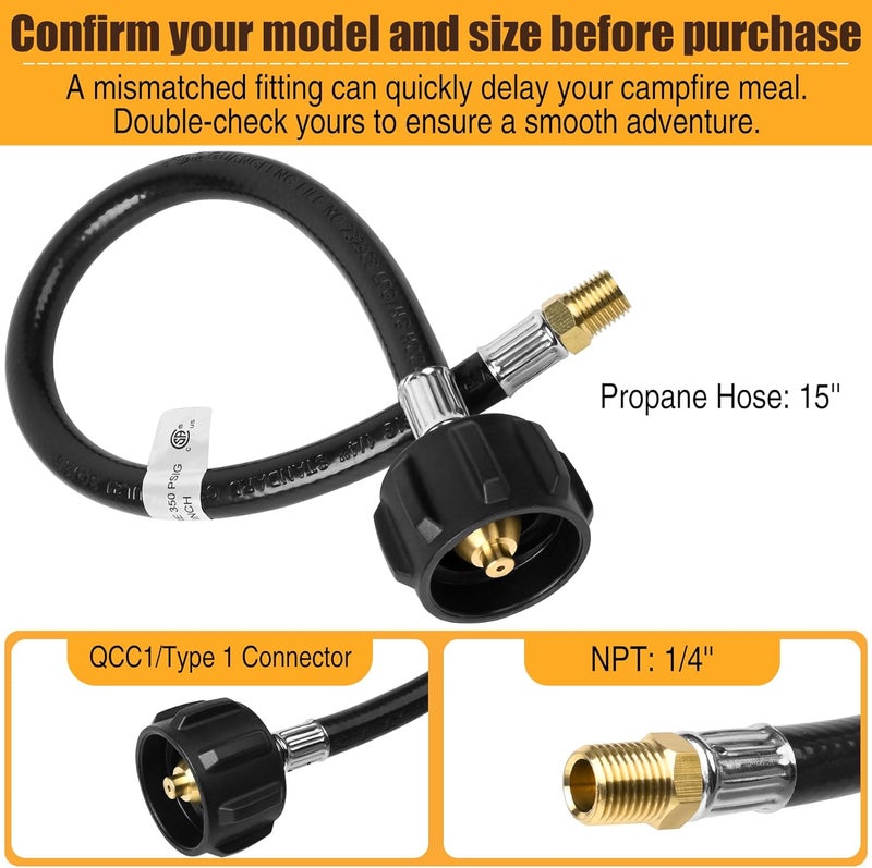 Tottist 15 Inch RV Propane Tank Hose, 1/4" Male NPT & Qcc1/Typel, Camper Propane Hose for Standard RV Two-Stage Regulator, for BBQ,Outdoor Cooking,Camping & Heating - 2 Pack - Image 3